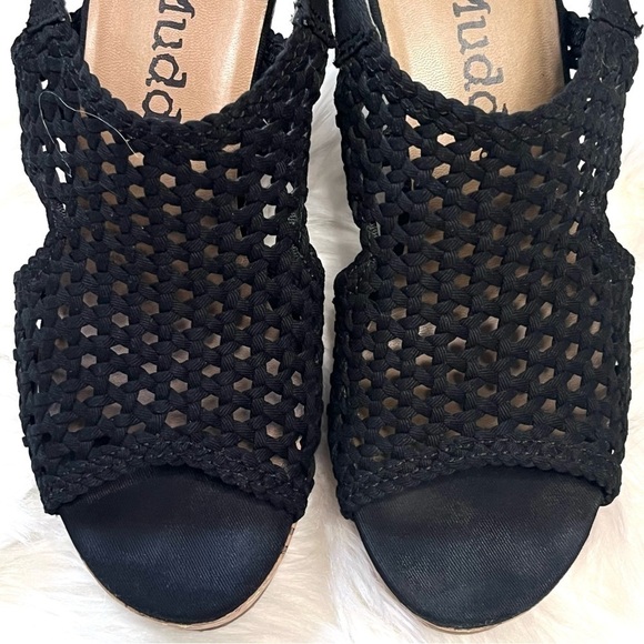 Mudd Black Lattice Slingback Cork Wedges Platform Heels Size 8 - Picture 3 of 9